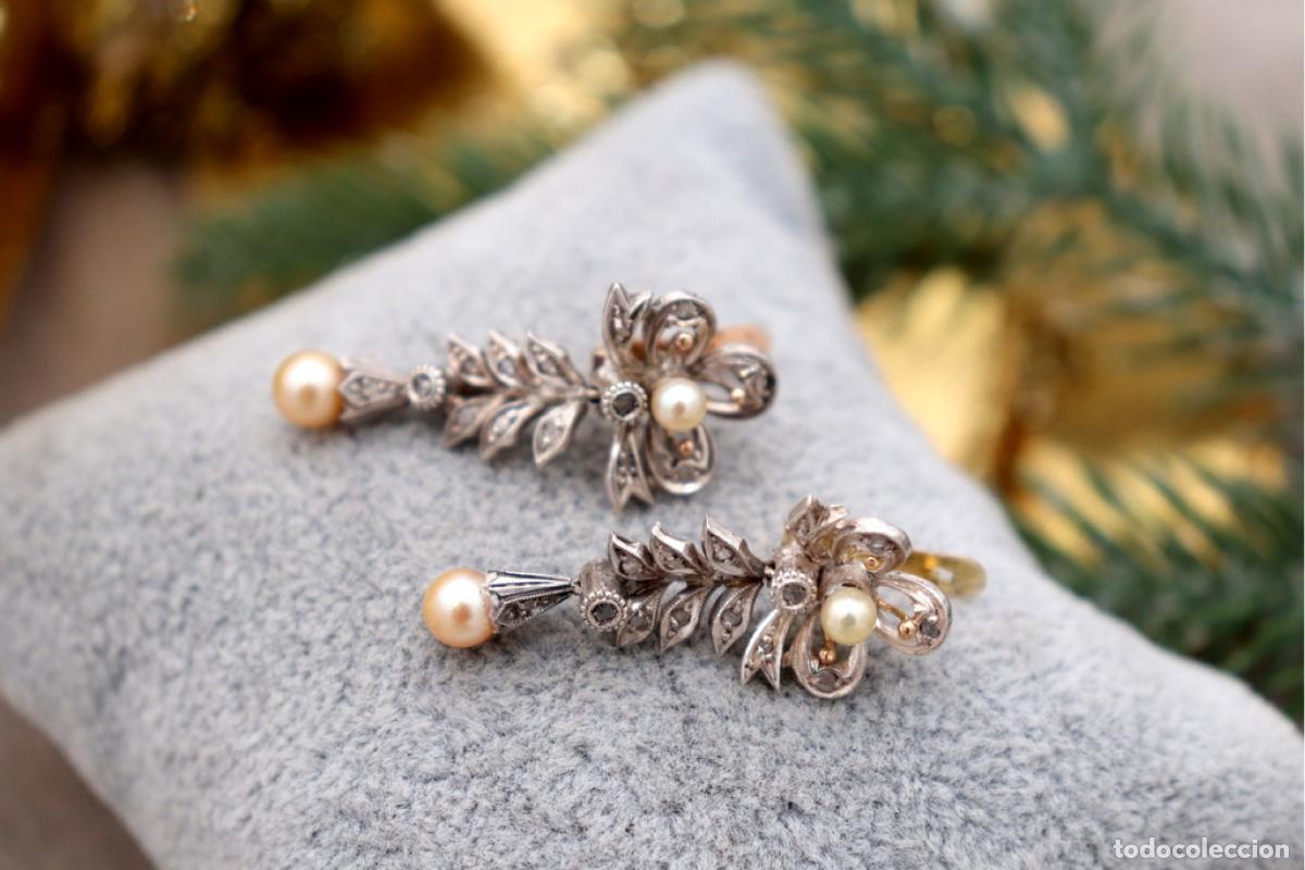 Joyeria: Pendientes en oro de 19,2K y plata con diamantes. - Foto 6