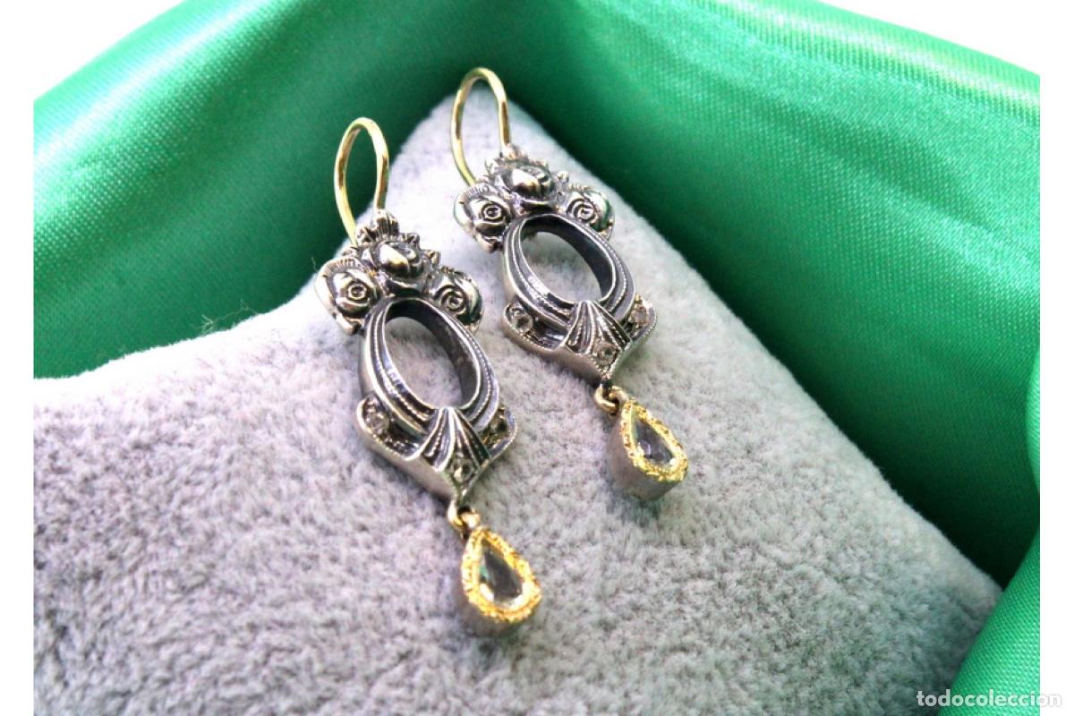 Joyeria: Pendientes en oro de 19,2K y plata con diamantes. - Foto 2