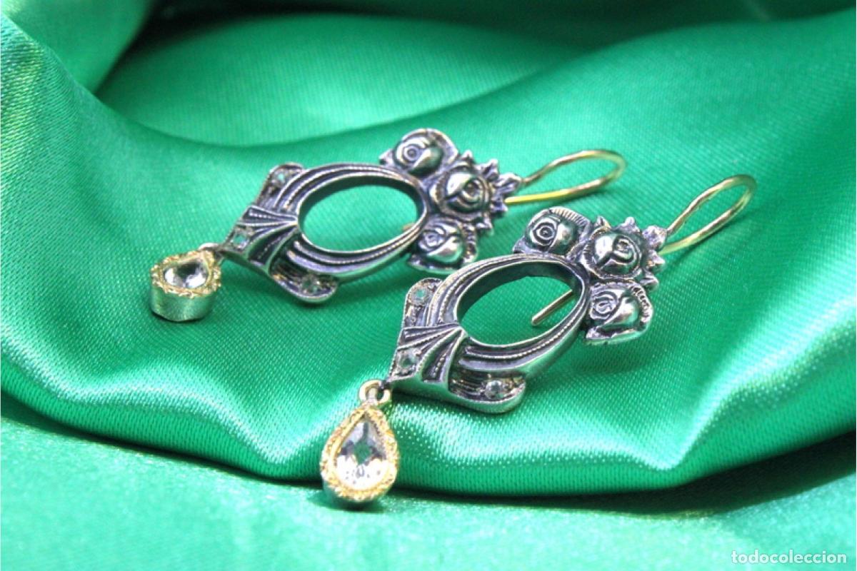 Joyeria: Pendientes en oro de 19,2K y plata con diamantes. - Foto 4