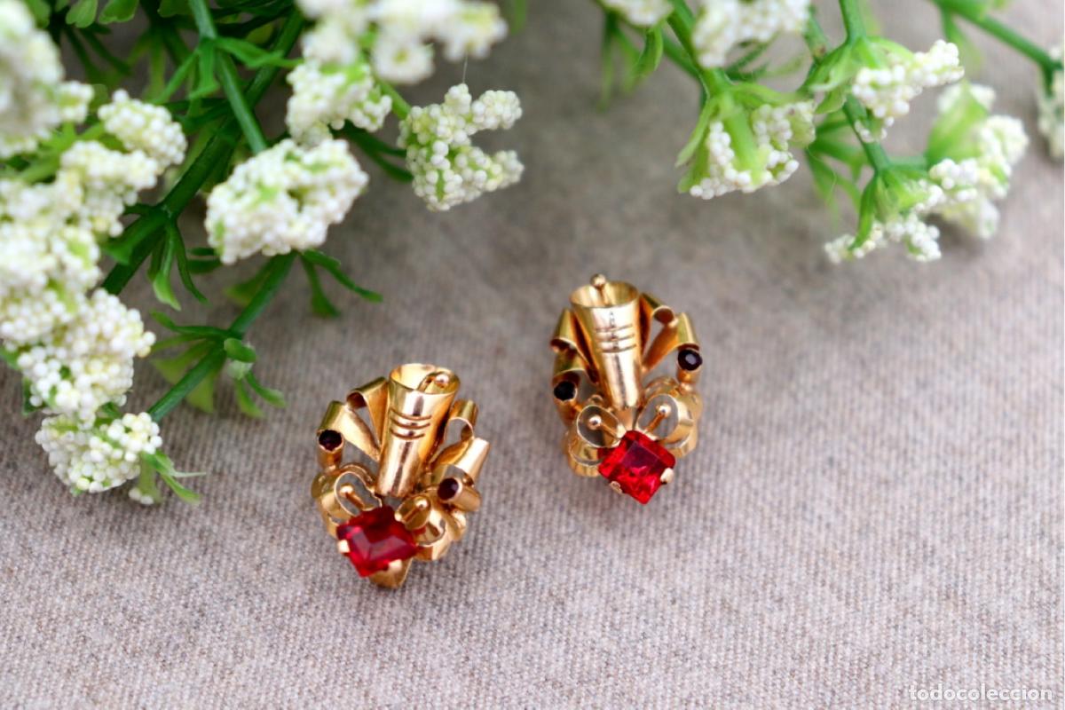 Joyeria: Pendientes de oro de 19,2 quilates con rub&iacute;es - Foto 1