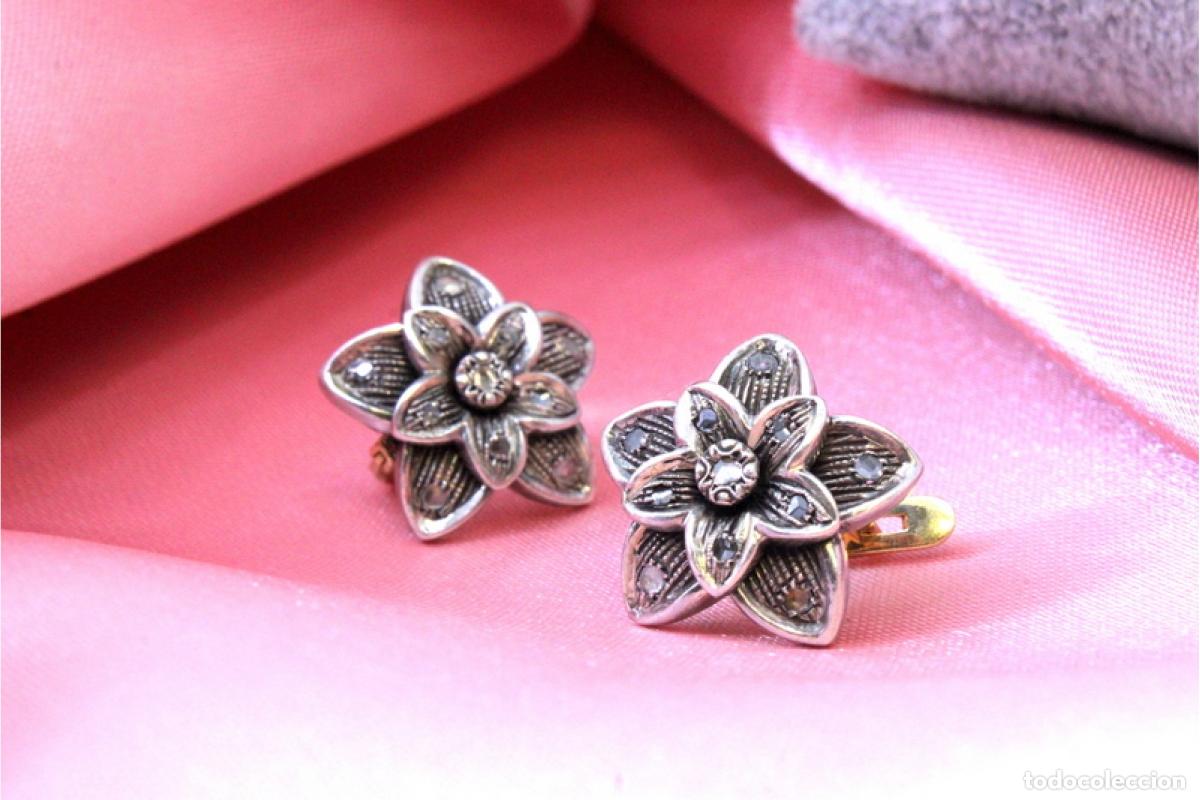 Joyeria: Pendientes en oro de 19,2K y plata con diamantes. - Foto 3