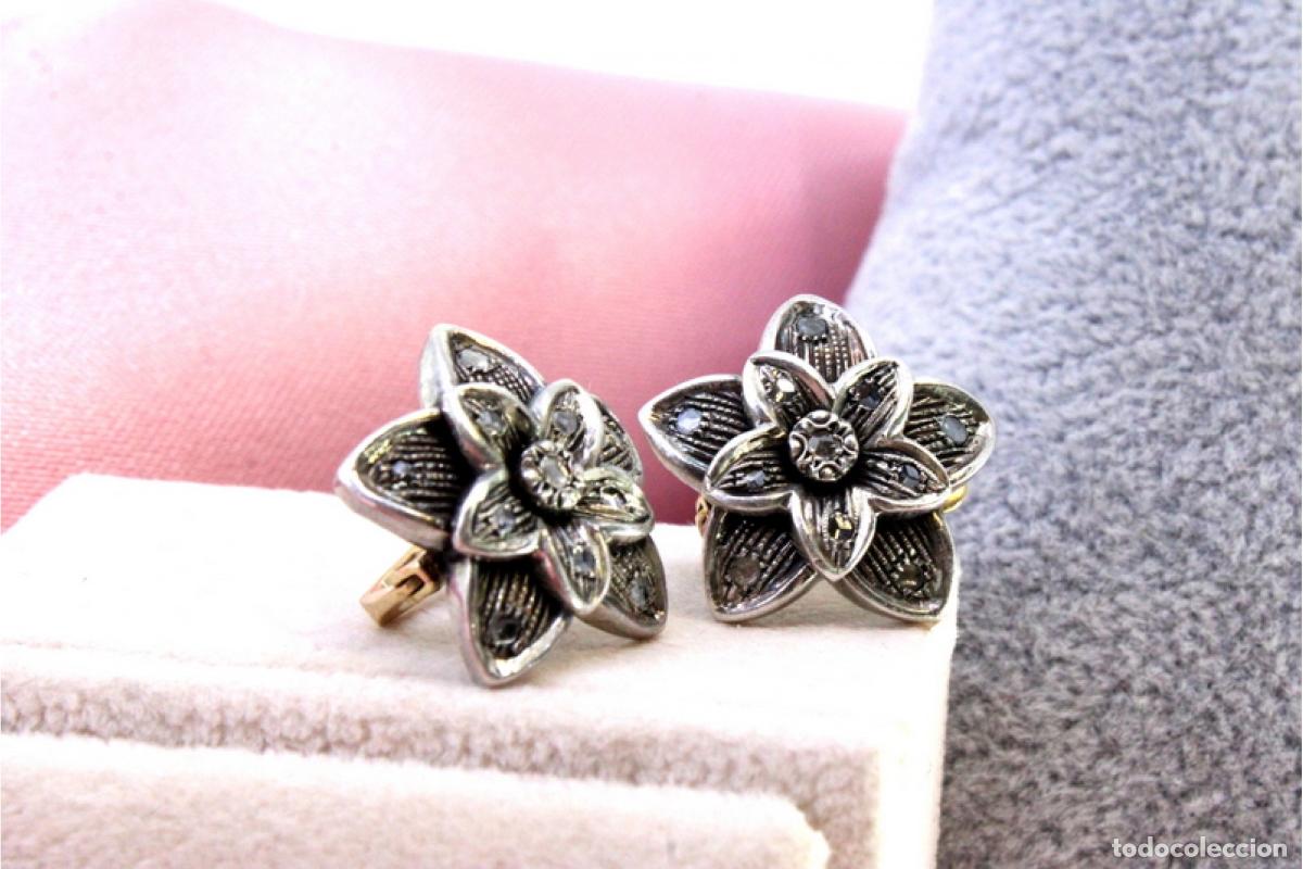 Joyeria: Pendientes en oro de 19,2K y plata con diamantes. - Foto 4