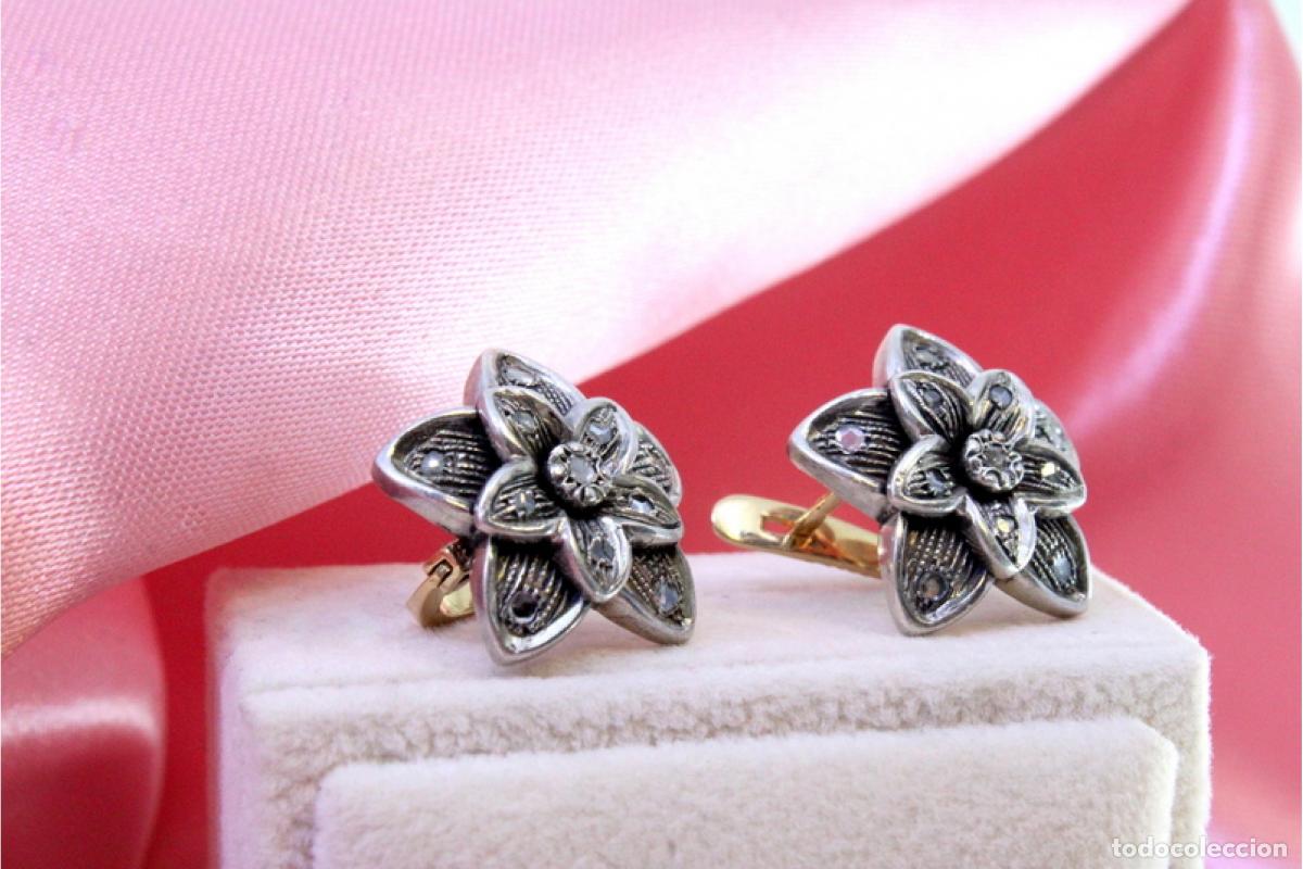 Joyeria: Pendientes en oro de 19,2K y plata con diamantes. - Foto 6