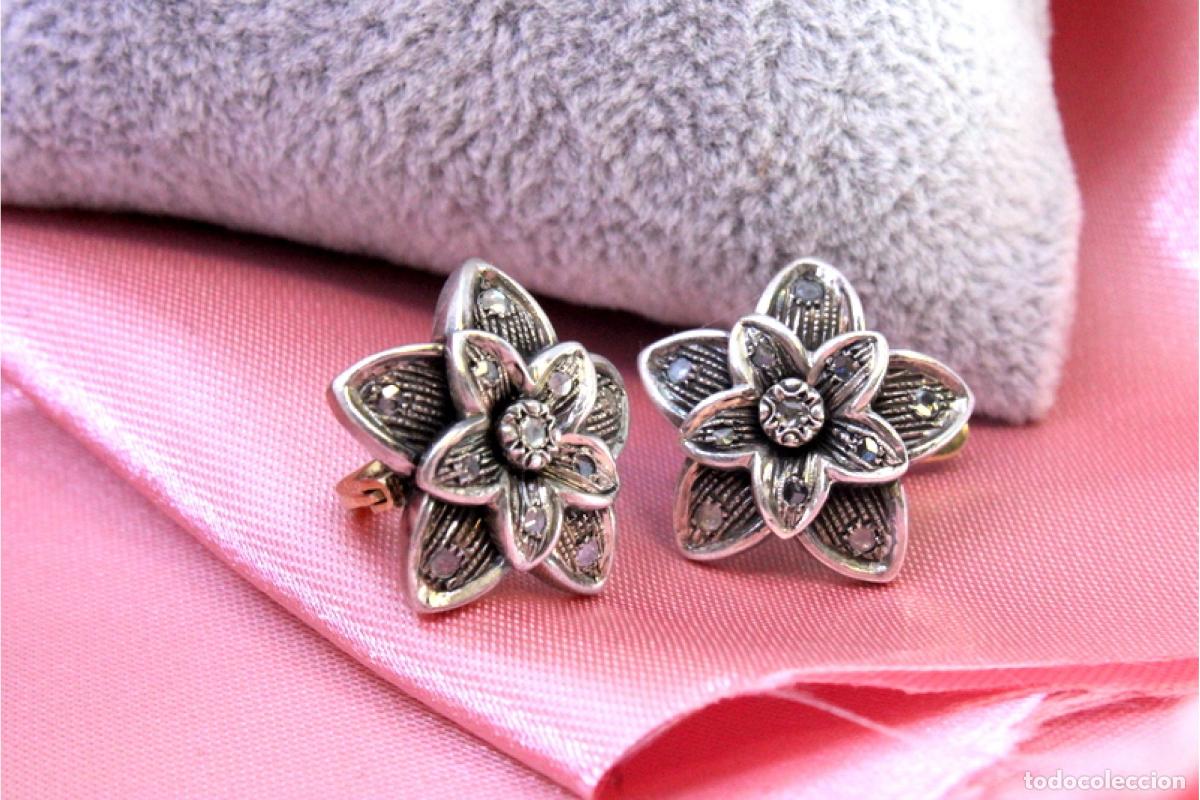 Joyeria: Pendientes en oro de 19,2K y plata con diamantes. - Foto 8
