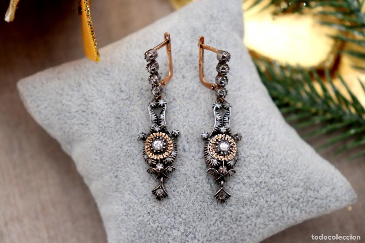 Joyeria: Pendientes en oro de 19,2K y plata con diamantes. - Foto 3