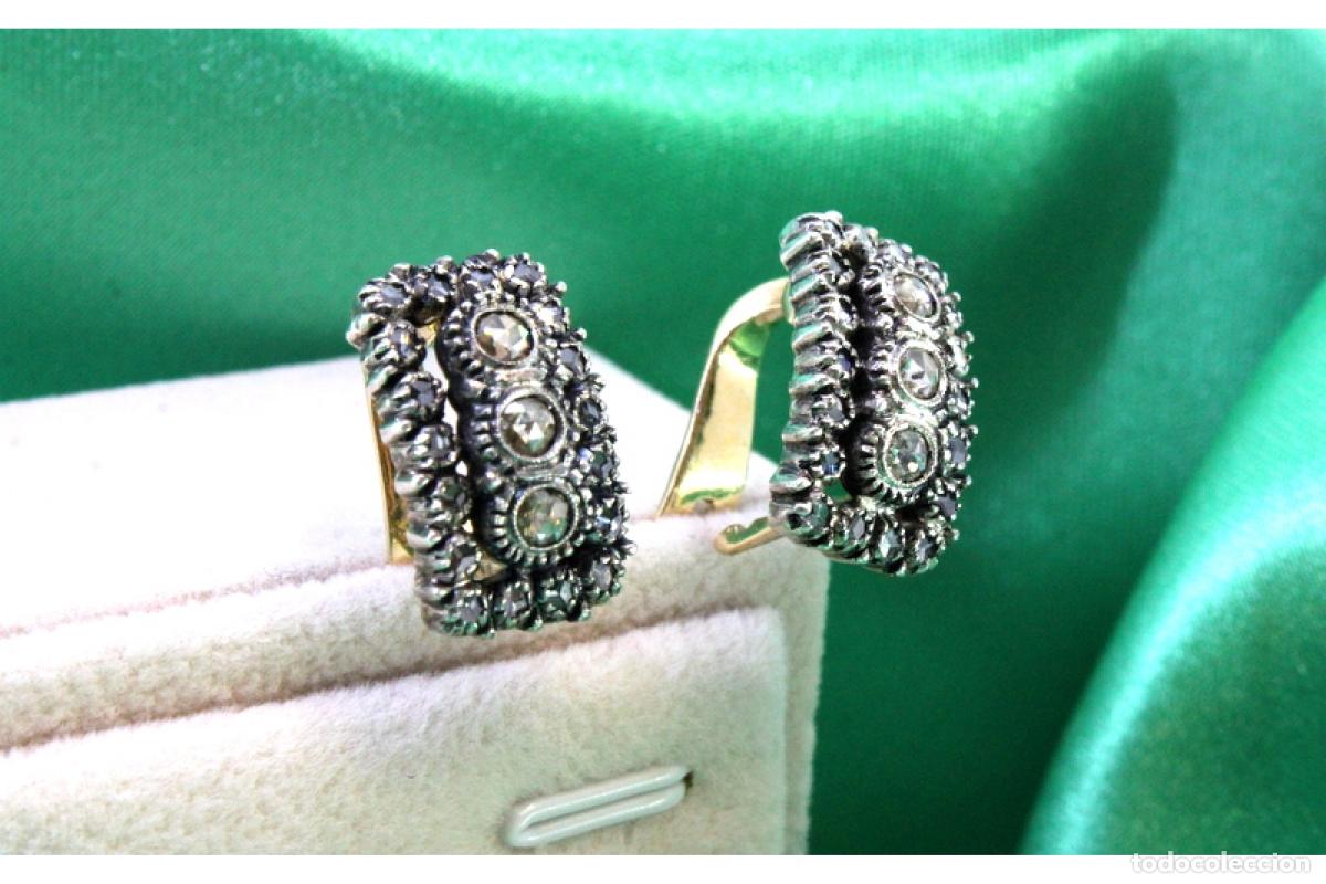 Joyeria: Pendientes en oro de 19,2K y plata con diamantes. - Foto 3