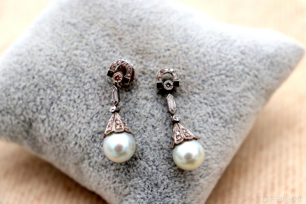 Joyeria: Pendientes de platino con diamantes y perlas. - Foto 2