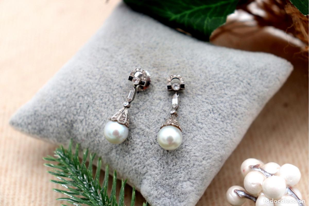 Joyeria: Pendientes de platino con diamantes y perlas. - Foto 3