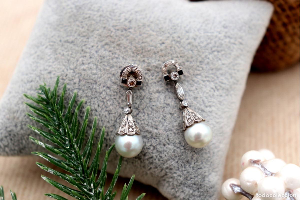 Joyeria: Pendientes de platino con diamantes y perlas. - Foto 4