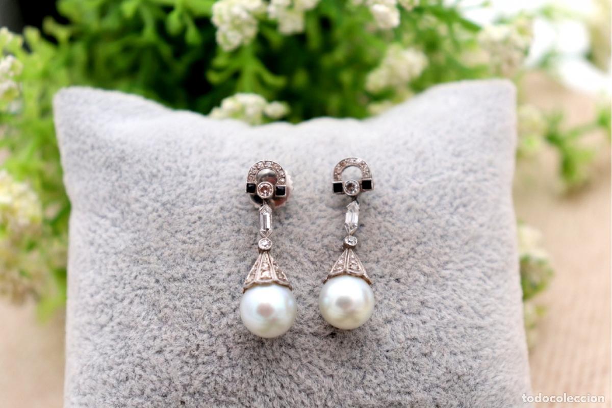 Joyeria: Pendientes de platino con diamantes y perlas. - Foto 1