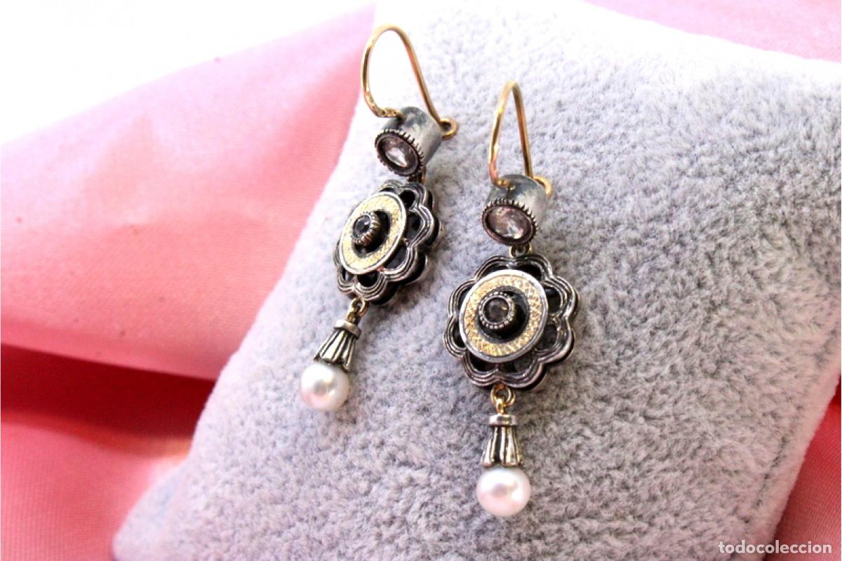 Joyeria: Pendientes en oro de 19,2K y plata con perlas. - Foto 2
