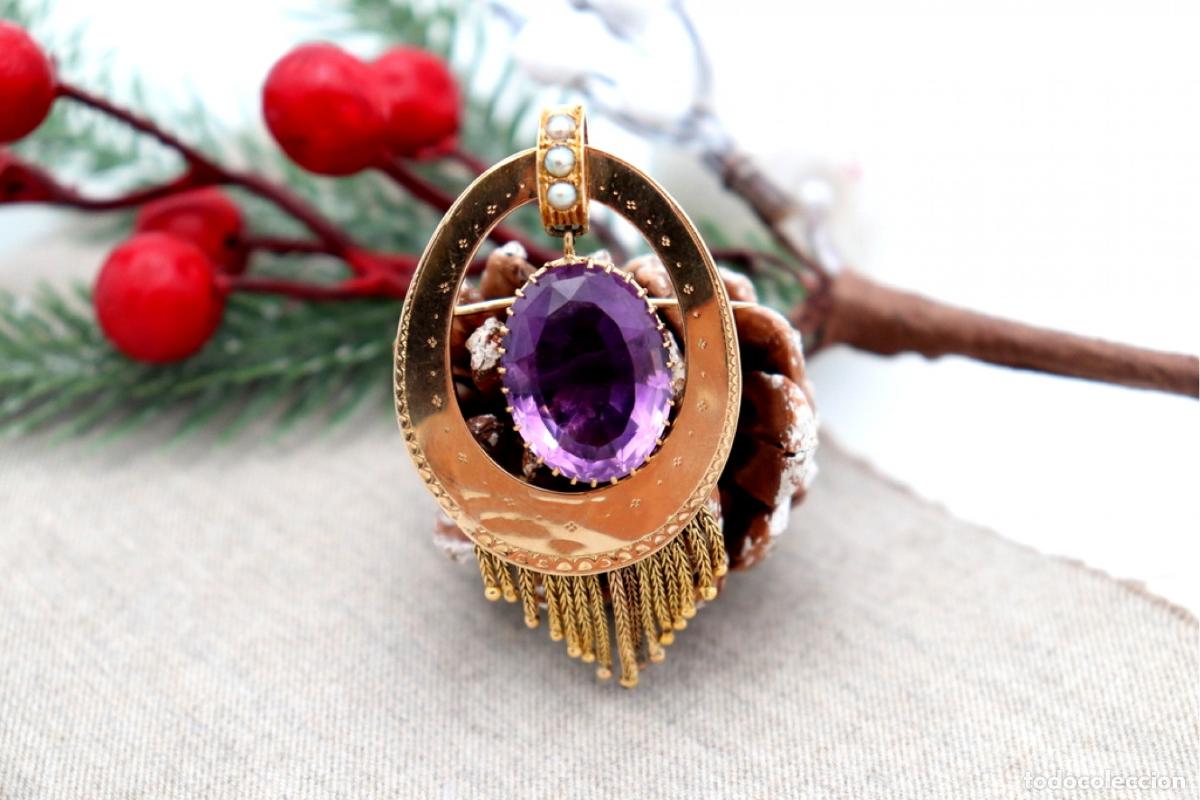 Joyeria: Broche de Oro 18K con perlas y amatista - Foto 3