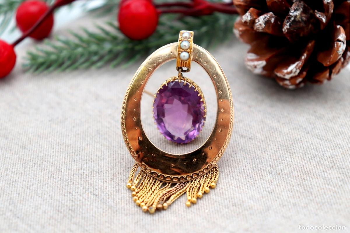 Joyeria: Broche de Oro 18K con perlas y amatista - Foto 1