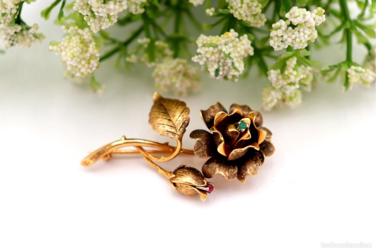 Joyeria: Broche de oro de 19,2 quilates con esmeralda - Rosa - Foto 3