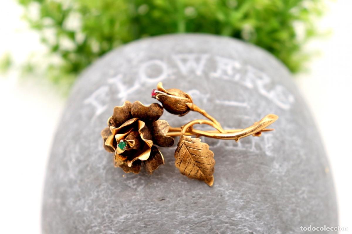 Joyeria: Broche de oro de 19,2 quilates con esmeralda - Rosa - Foto 5