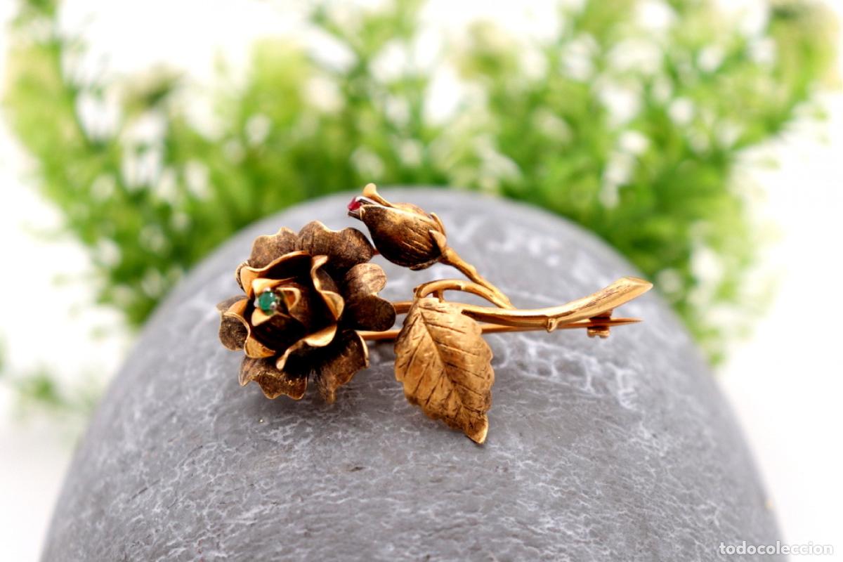 Joyeria: Broche de oro de 19,2 quilates con esmeralda - Rosa - Foto 1