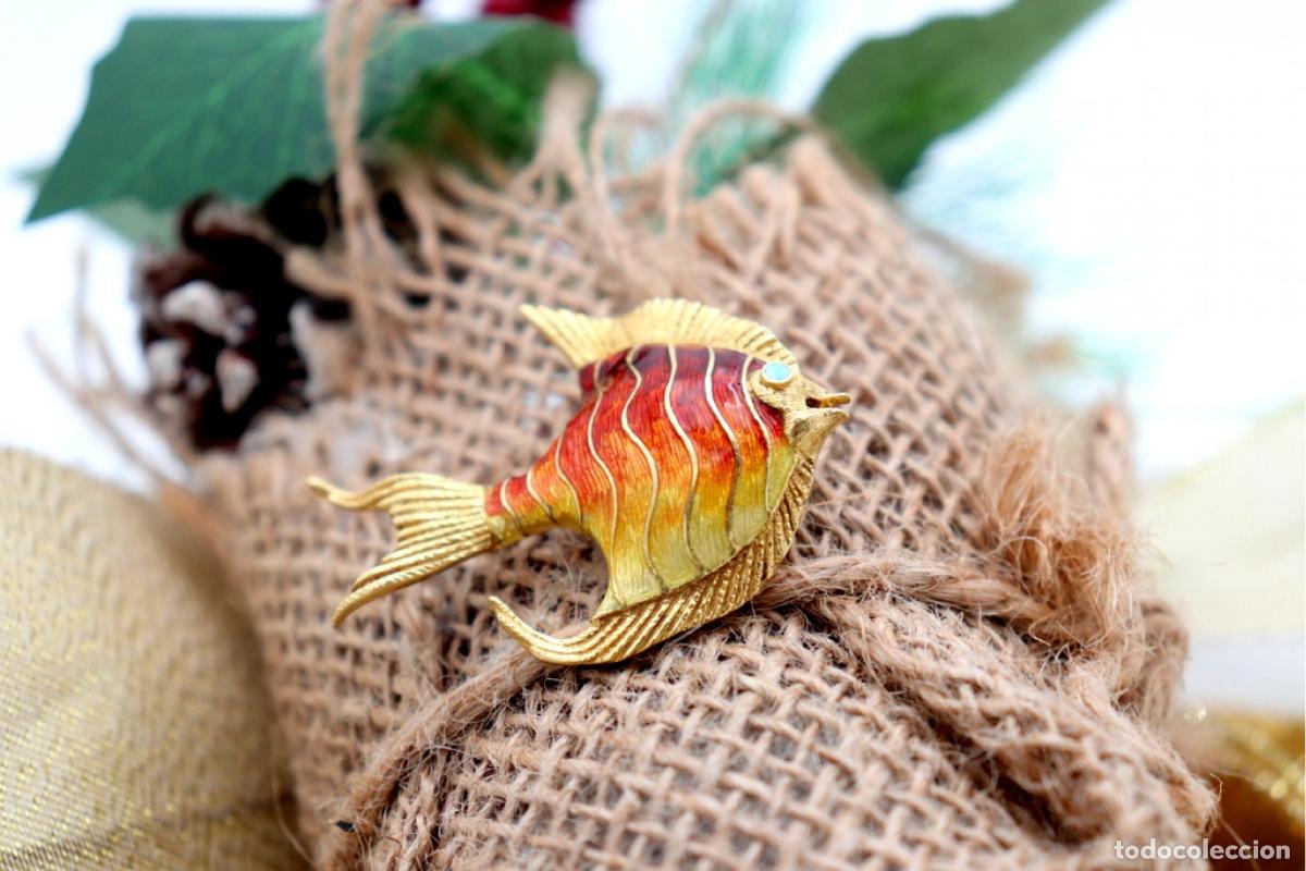 Joyeria: Broche de oro de 19,2 quilates con turquesa - Pez - Foto 3