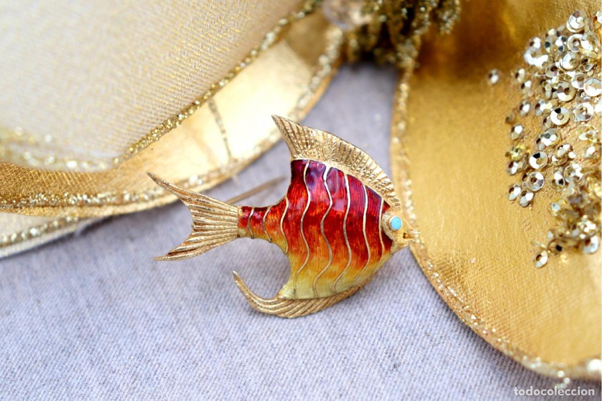 Joyeria: Broche de oro de 19,2 quilates con turquesa - Pez - Foto 7