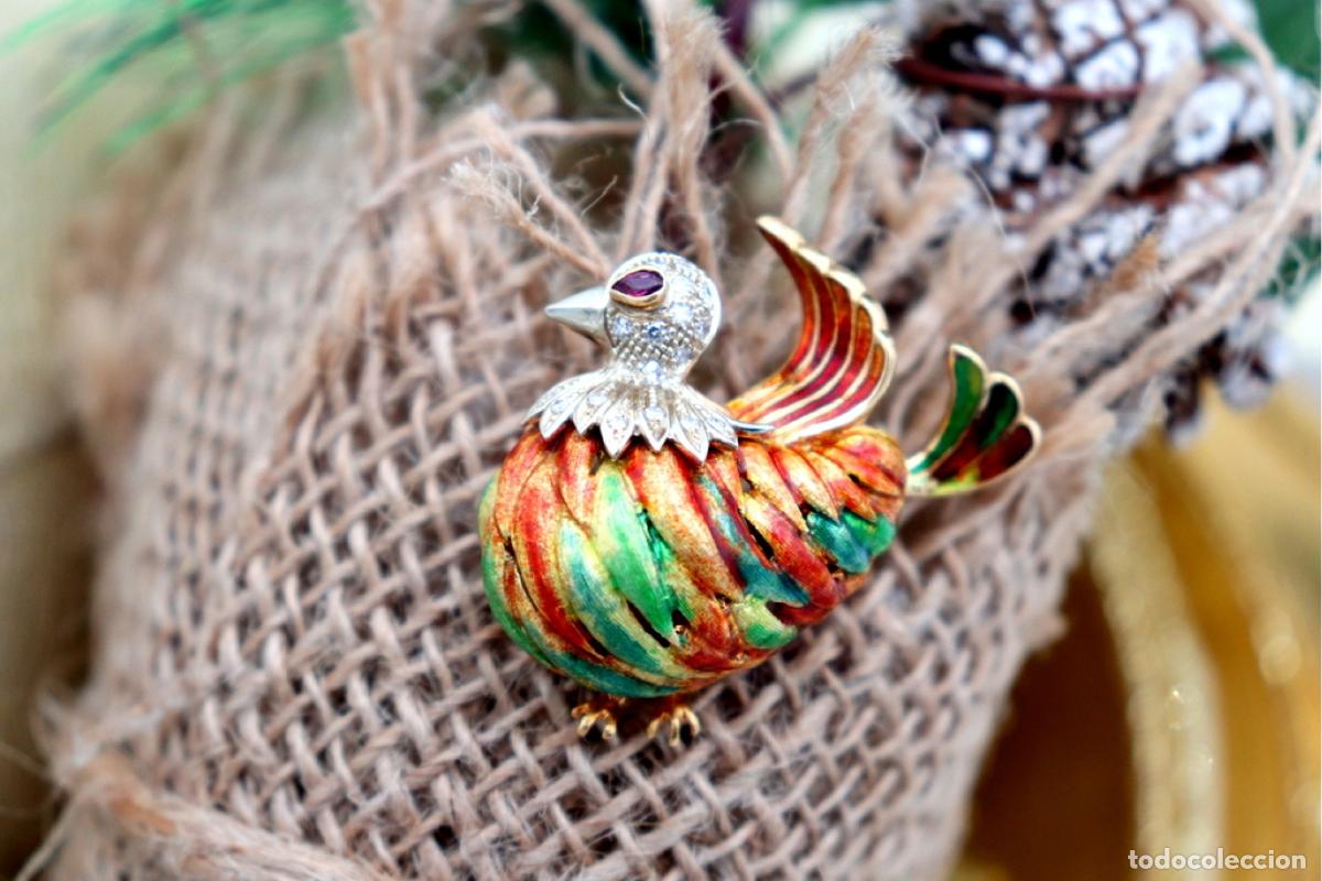 Joyeria: Broche de Oro 19,2K con diamantes y rub&iacute; - Ave - Foto 2