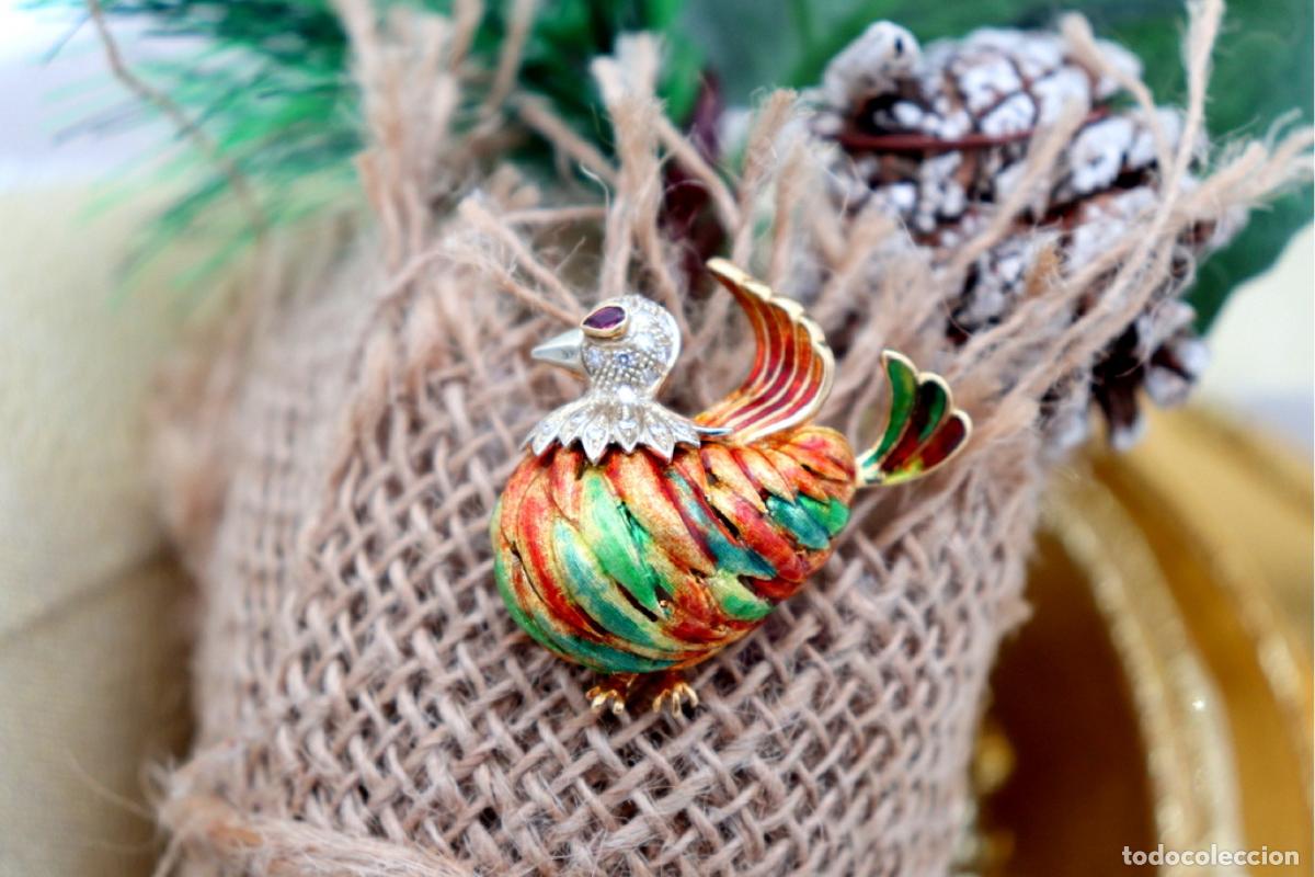 Joyeria: Broche de Oro 19,2K con diamantes y rub&iacute; - Ave - Foto 3
