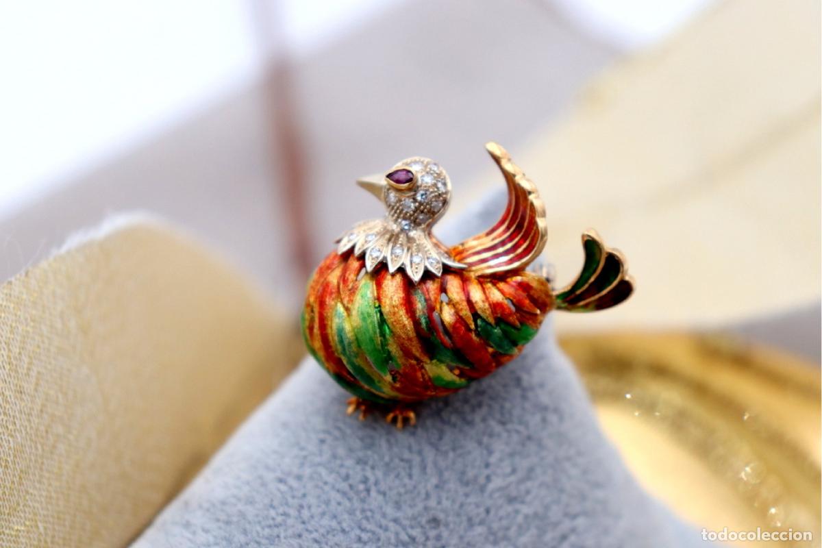 Joyeria: Broche de Oro 19,2K con diamantes y rub&iacute; - Ave - Foto 5