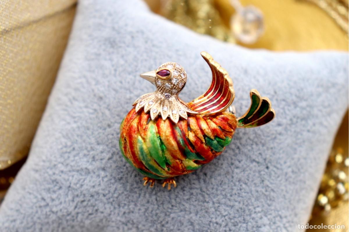 Joyeria: Broche de Oro 19,2K con diamantes y rub&iacute; - Ave - Foto 7