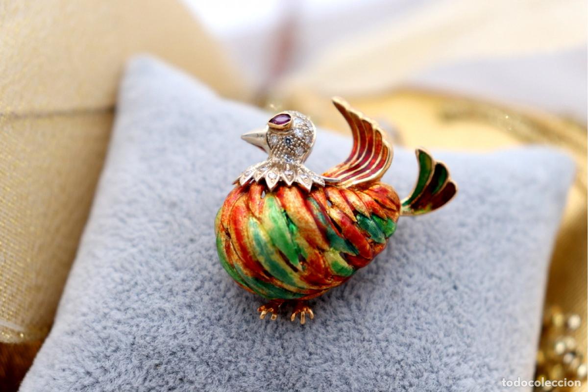 Joyeria: Broche de Oro 19,2K con diamantes y rub&iacute; - Ave - Foto 8