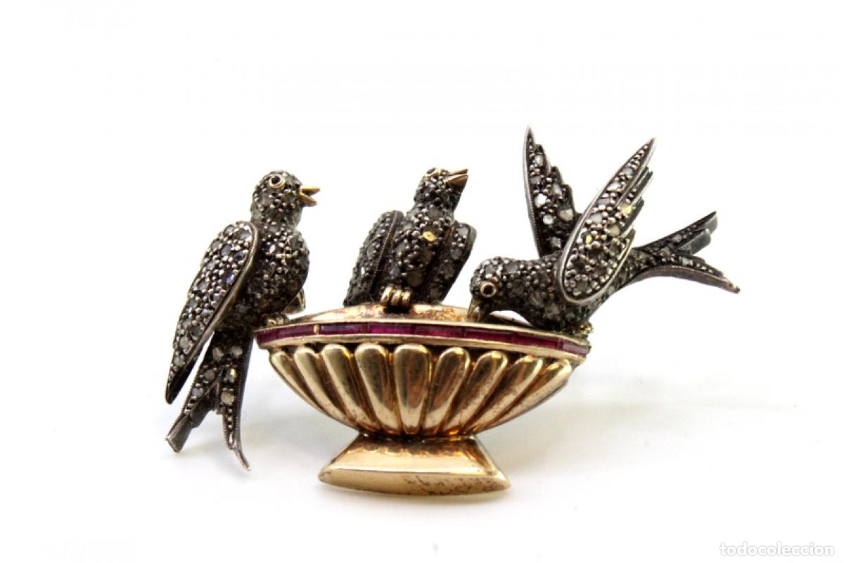 Joyeria: Broche en oro y plata de 19,2K con diamantes y rub&iacute;es. - Foto 7