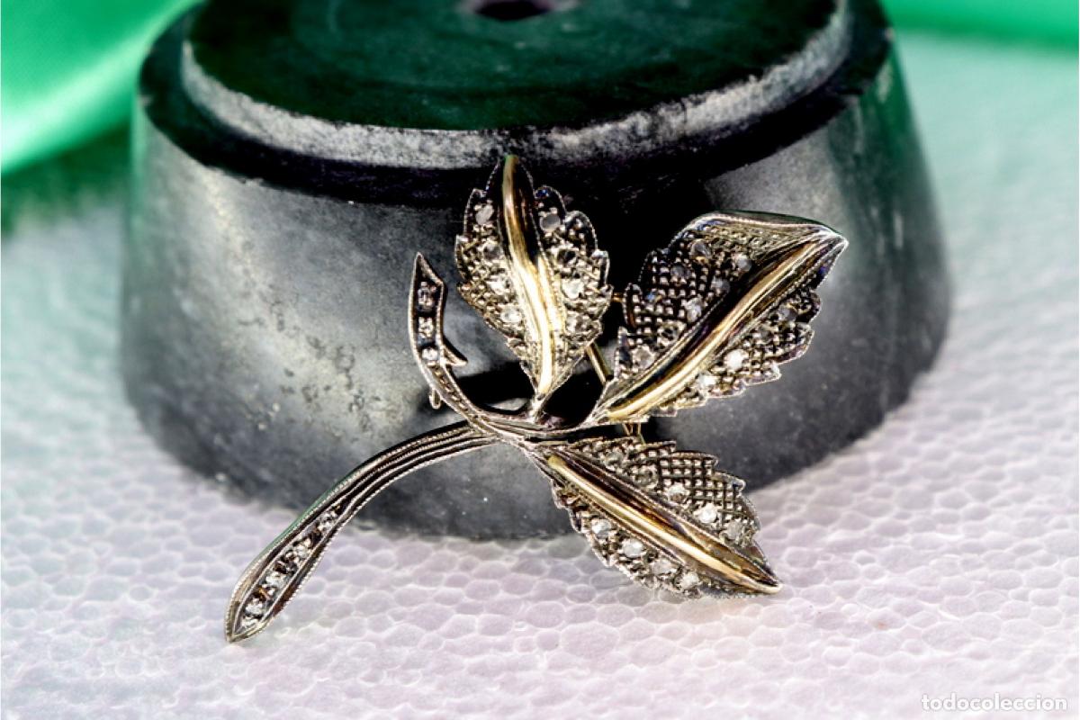 Joyeria: Broche en oro y plata de 19,2K con diamantes. - Foto 2