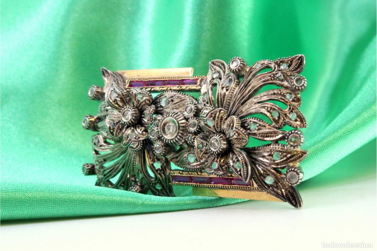 Joyeria: Broche en oro y plata de 19,2K con diamantes y rub&iacute;es. - Foto 6