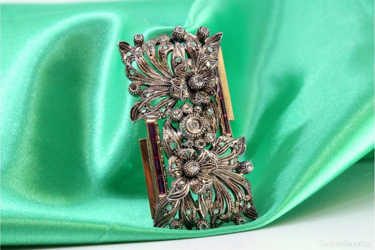 Joyeria: Broche en oro y plata de 19,2K con diamantes y rub&iacute;es. - Foto 7
