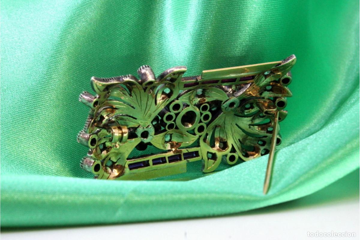 Joyeria: Broche en oro y plata de 19,2K con diamantes y rub&iacute;es. - Foto 8