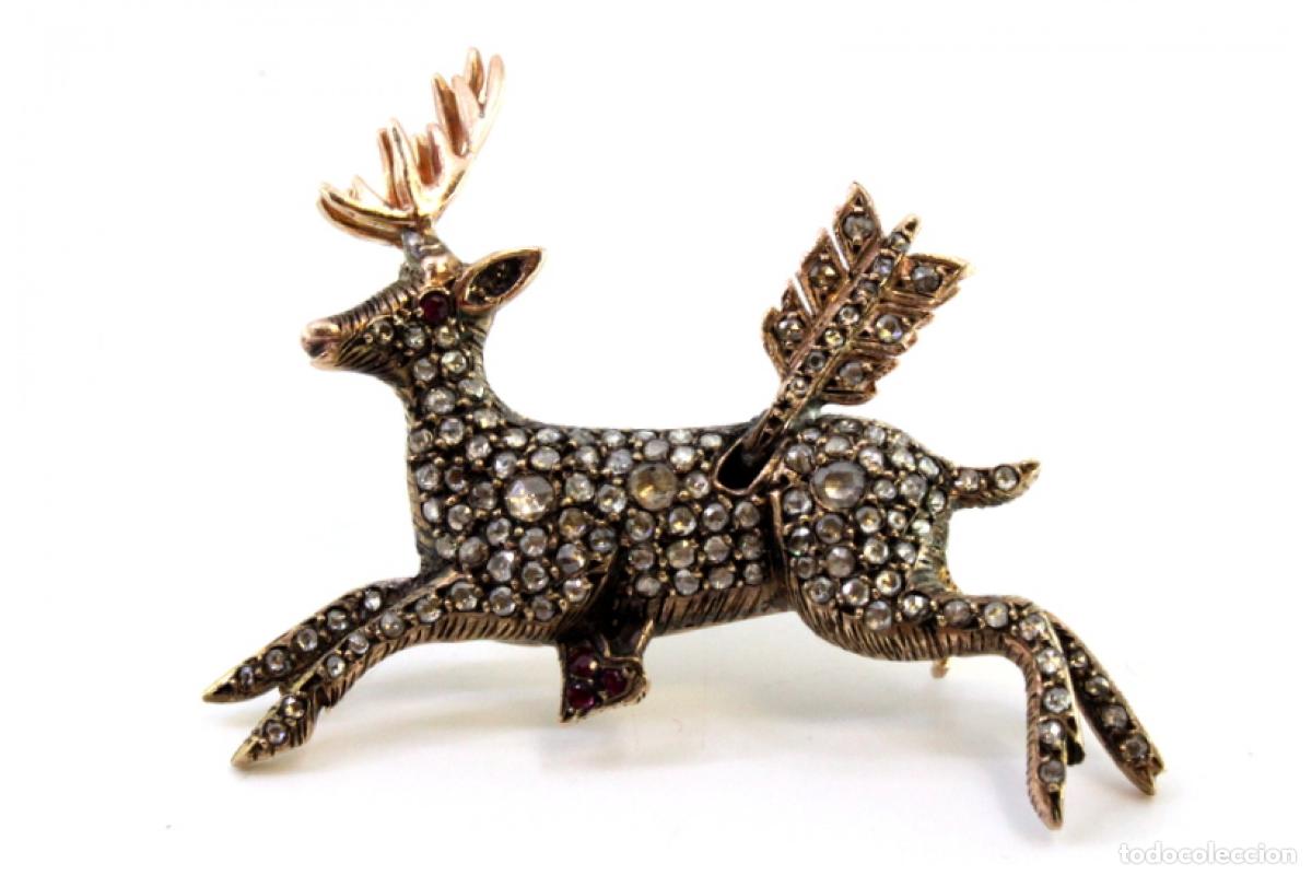 Joyeria: Broche de oro con diamantes - Ciervo y flecha de Cupido - Foto 3