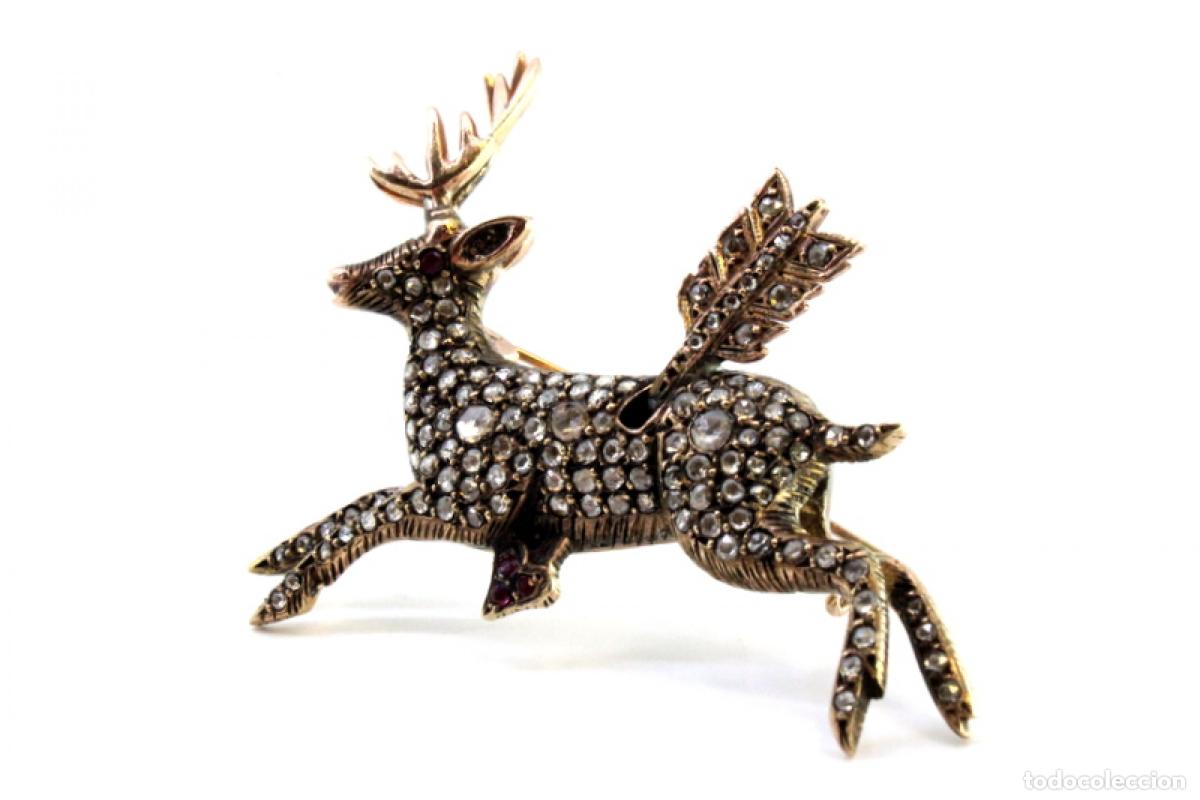 Joyeria: Broche de oro con diamantes - Ciervo y flecha de Cupido - Foto 5