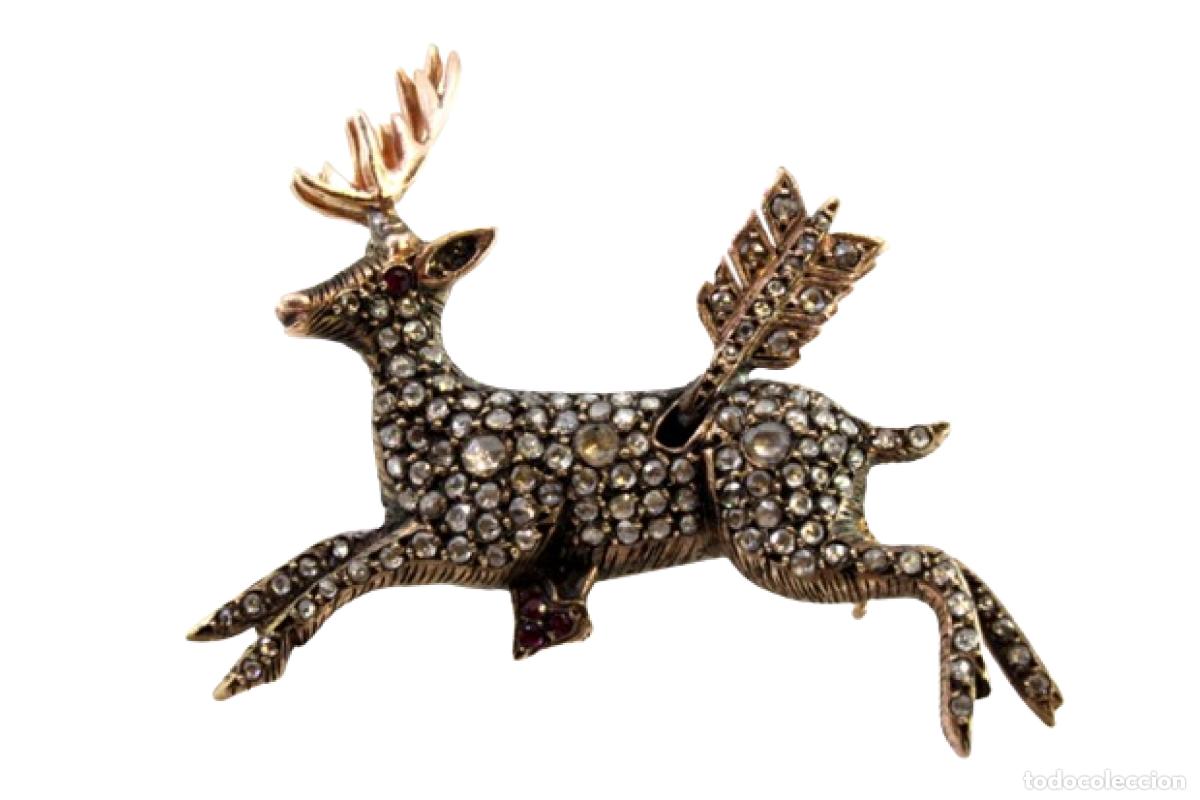 Joyeria: Broche de oro con diamantes - Ciervo y flecha de Cupido - Foto 1