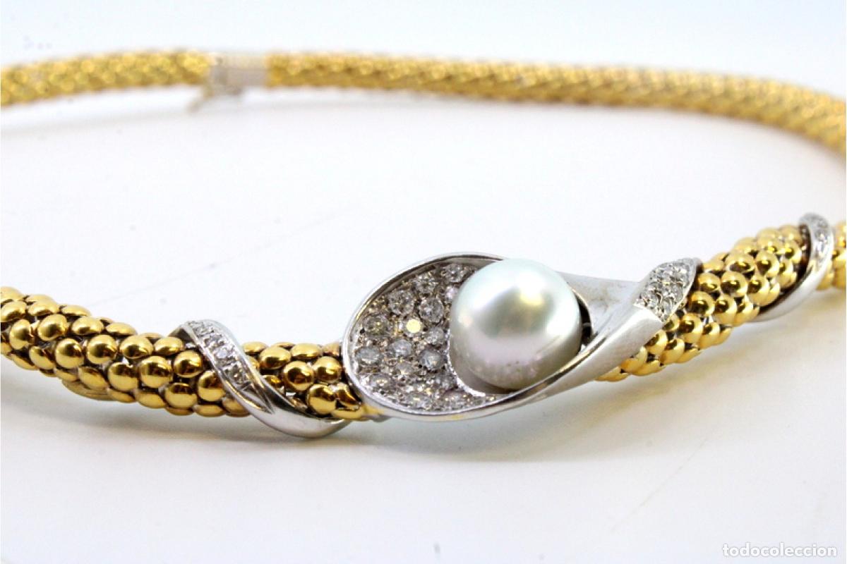 Joyeria: Collar de oro de 19,2 quilates con perla y diamantes - Foto 8