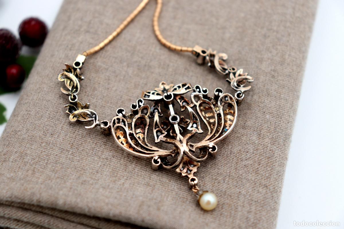 Joyeria: Collar en oro y plata de 19,2K con perla y diamantes. - Foto 4