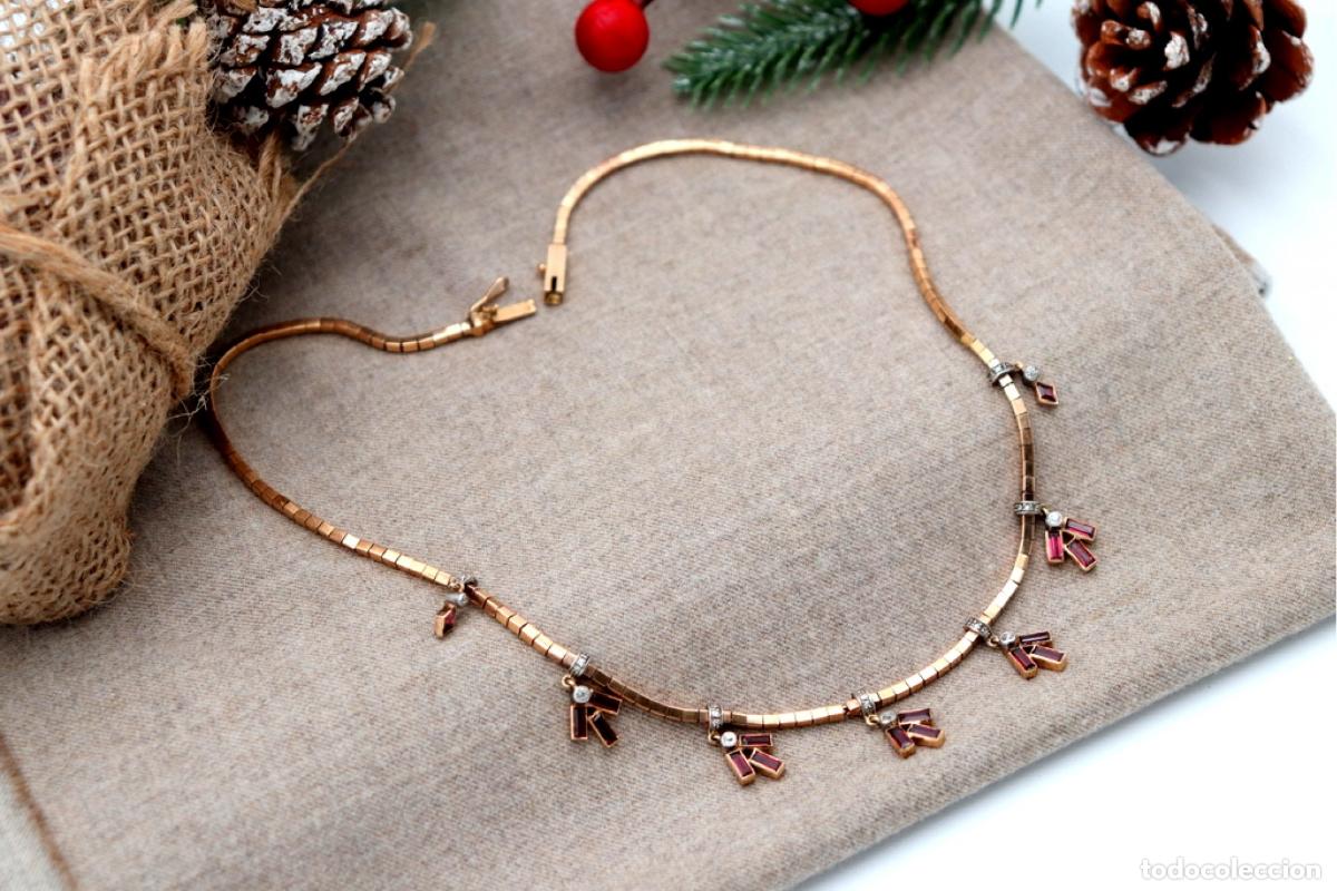 Joyeria: Collar de oro de 19,2 quilates con granates y diamantes - Foto 4