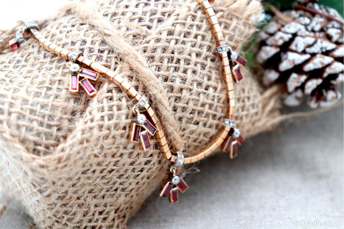 Joyeria: Collar de oro de 19,2 quilates con granates y diamantes - Foto 5