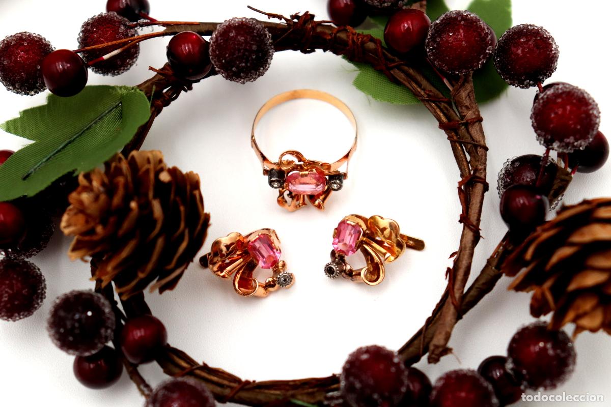 Joyeria: Conjunto de anillo y pendientes en oro de 19,2K. - Foto 3