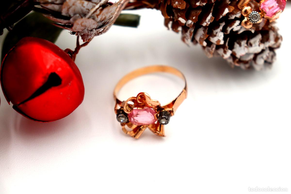 Joyeria: Conjunto de anillo y pendientes en oro de 19,2K. - Foto 6