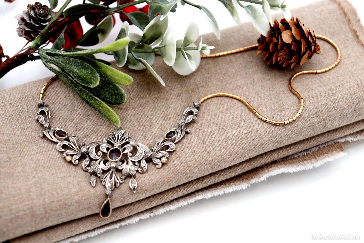 Joyeria: Collar en oro y plata de 19,2K con granates y diamantes. - Foto 4
