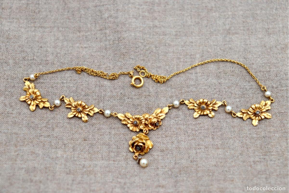 Joyeria: Collar de oro de 19,2 quilates con perlas y diamantes - Foto 3