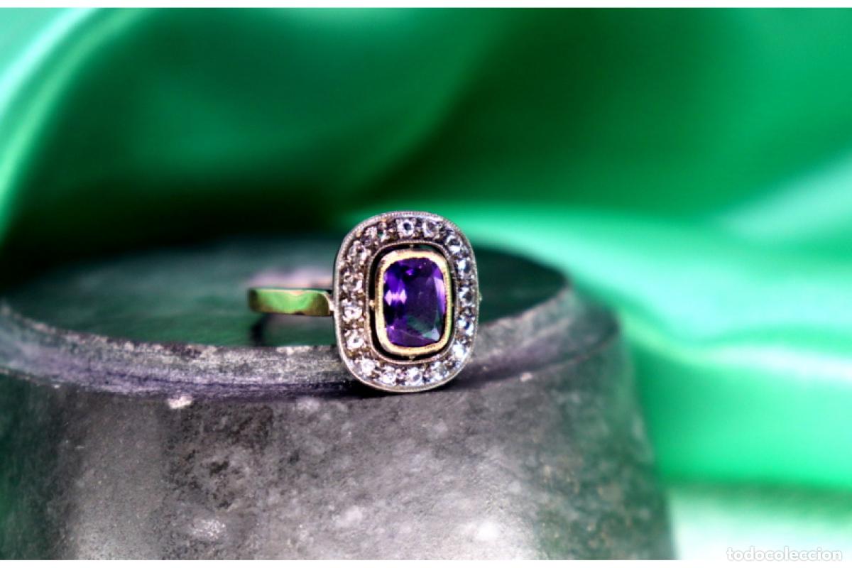 Joyeria: Anillo de oro y plata de 19,2K con amatista. - Foto 2