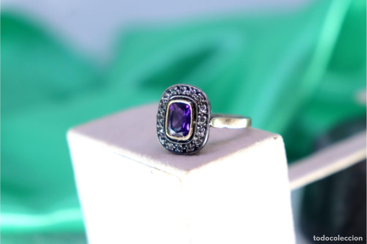 Joyeria: Anillo de oro y plata de 19,2K con amatista. - Foto 3
