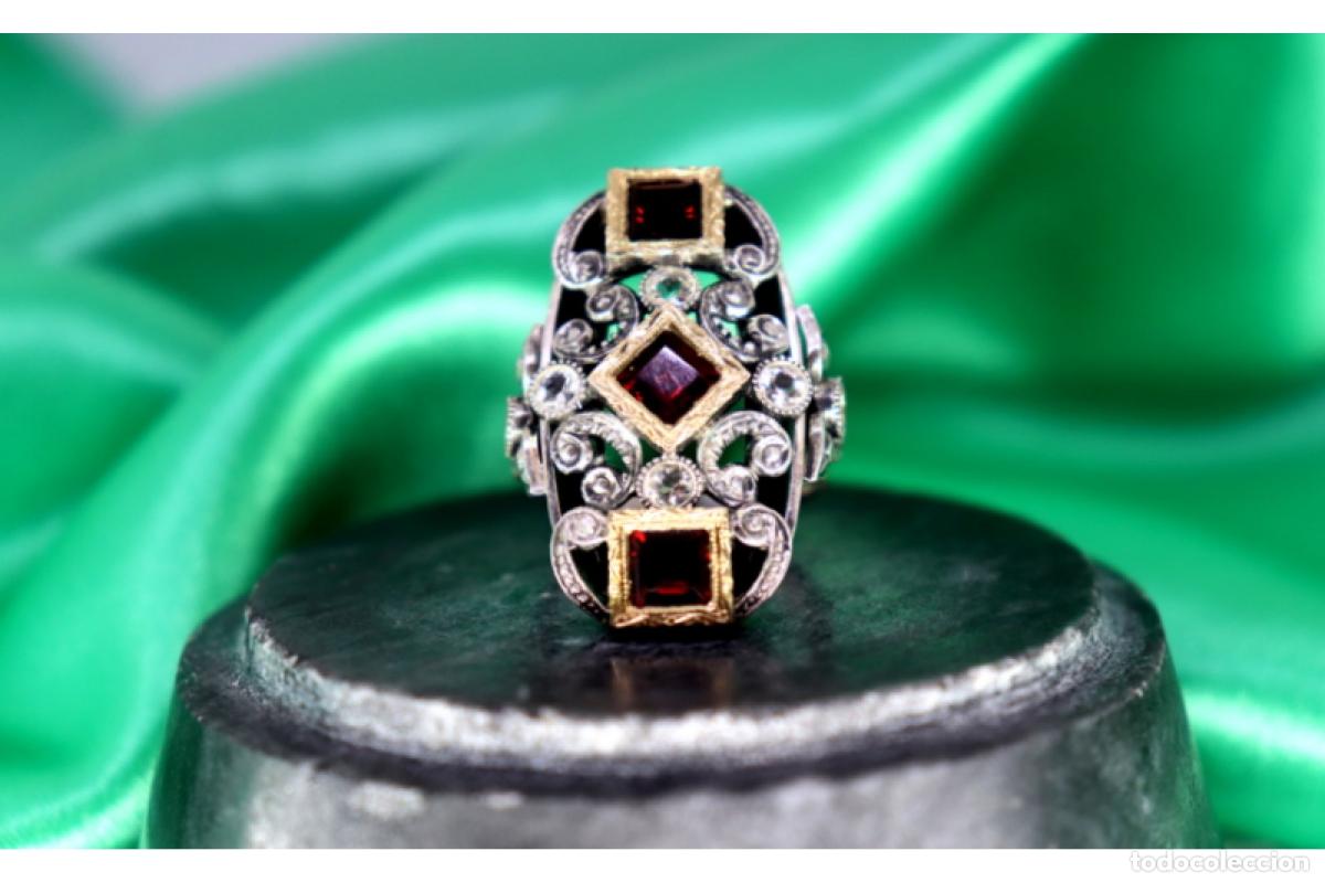 Joyeria: Anillo de oro y plata de 19,2K con granates. - Foto 3