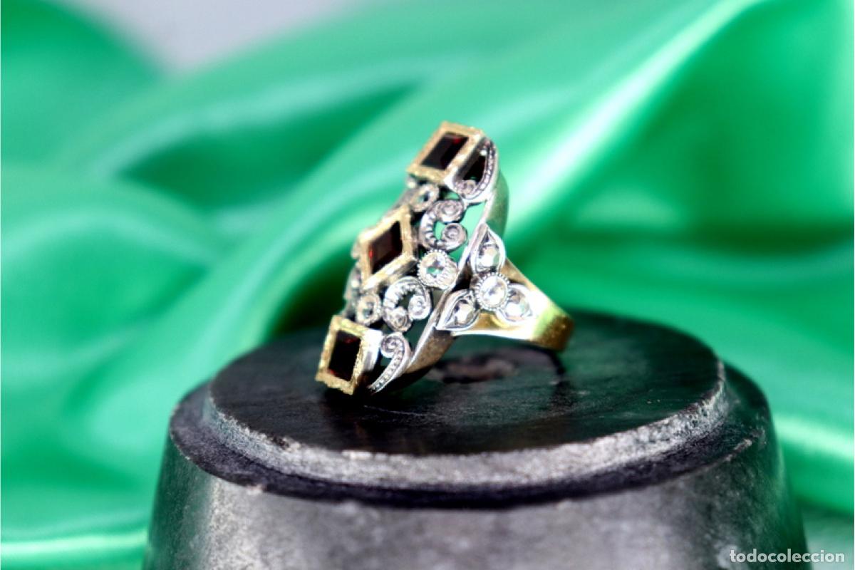 Joyeria: Anillo de oro y plata de 19,2K con granates. - Foto 4