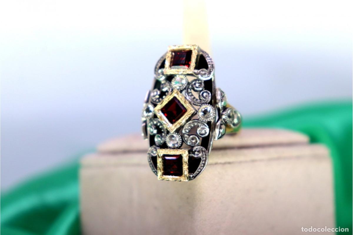 Joyeria: Anillo de oro y plata de 19,2K con granates. - Foto 5