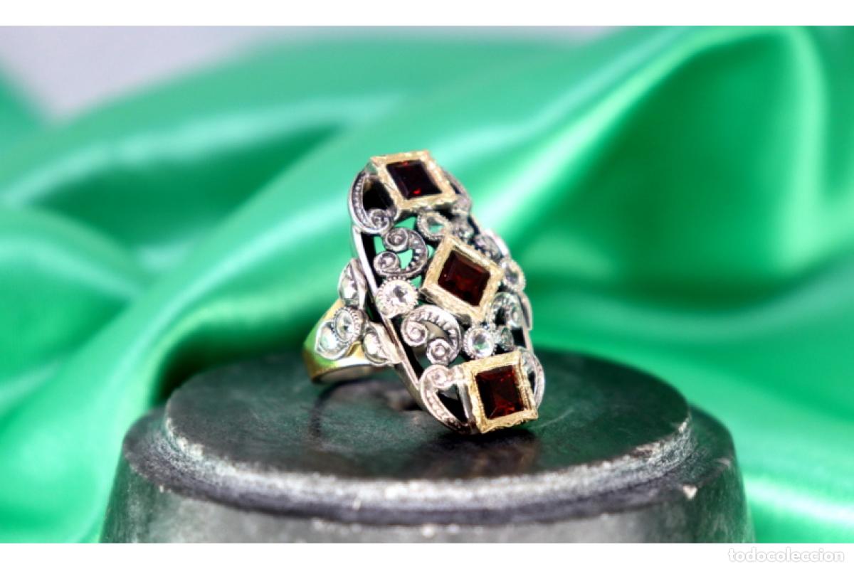 Joyeria: Anillo de oro y plata de 19,2K con granates. - Foto 6