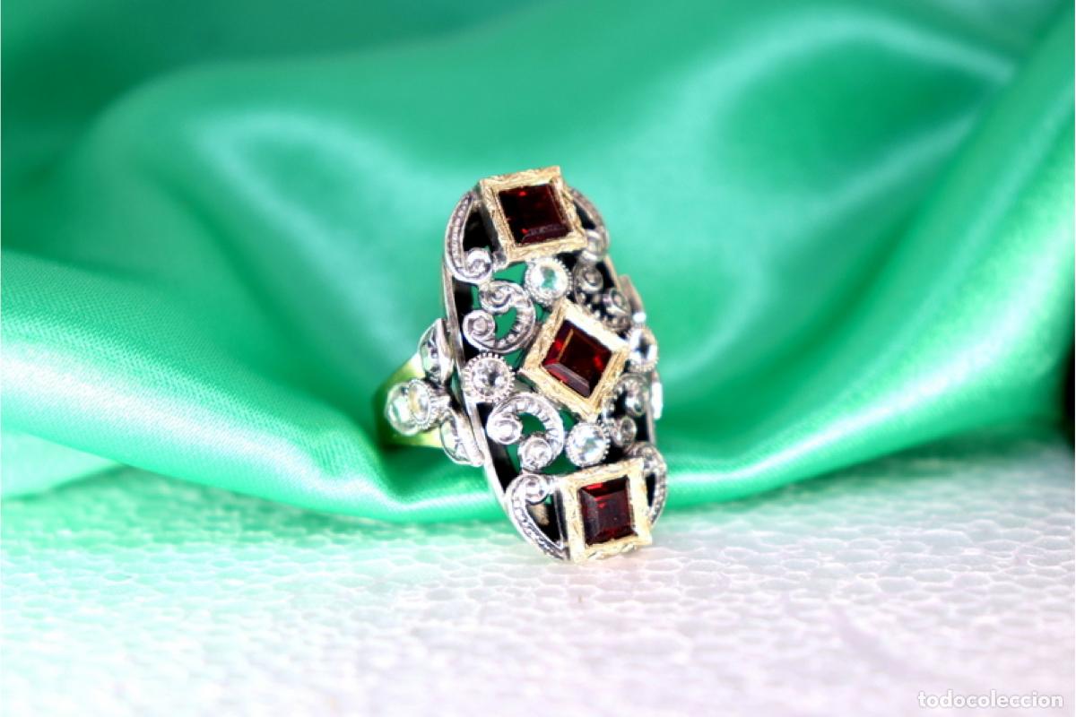 Joyeria: Anillo de oro y plata de 19,2K con granates. - Foto 7